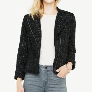 Ann Taylor Black Shimmer Tweed Moto Jacket